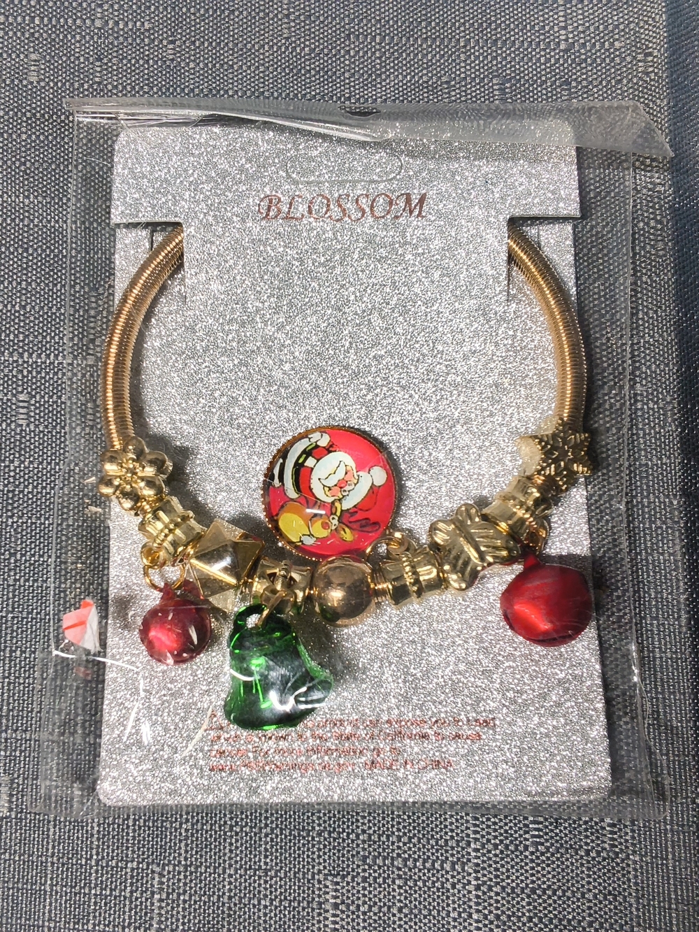 Gold-Tone Holiday Charm Bracelet with Red and Green Accents